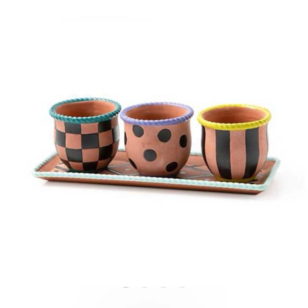 MacKenzie-Childs Persephone Herb Pots with Tray - 3 Pots